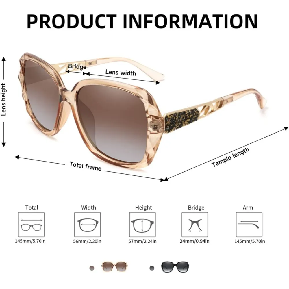 Black & Gold Oversized Square Sunglasses Polarized Tinted w Crystal Frames Nwt - Image 14