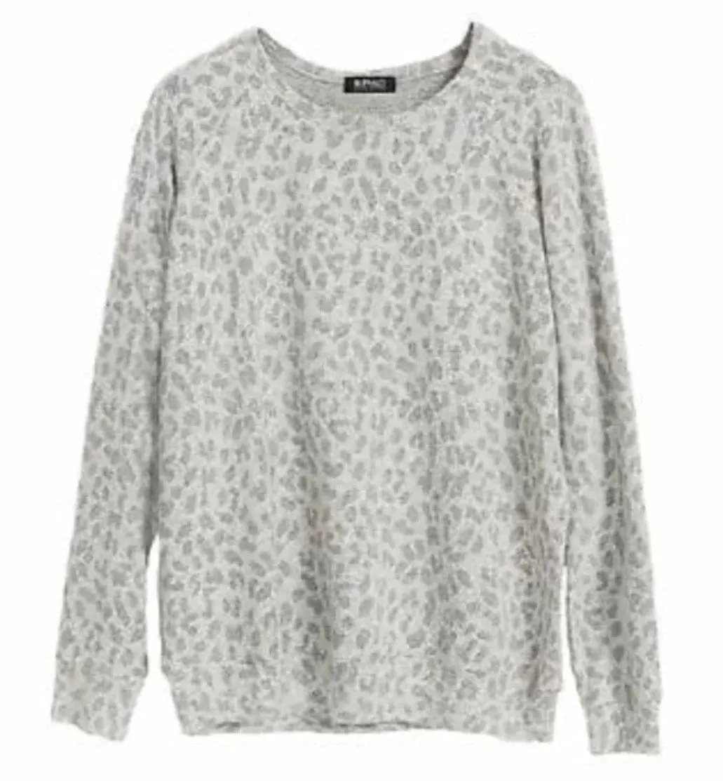 Heather Gray Leopard Print Plush Knit Sweatshirt Size XXL - Image 3