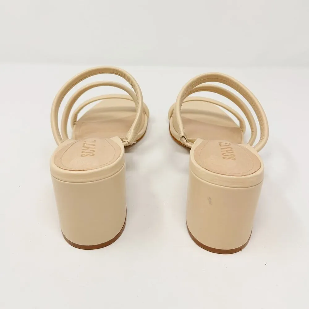 NEW Schutz Olly Mid Block Nappa Leather Strappy Sandal Cream White 10.5 - Image 5