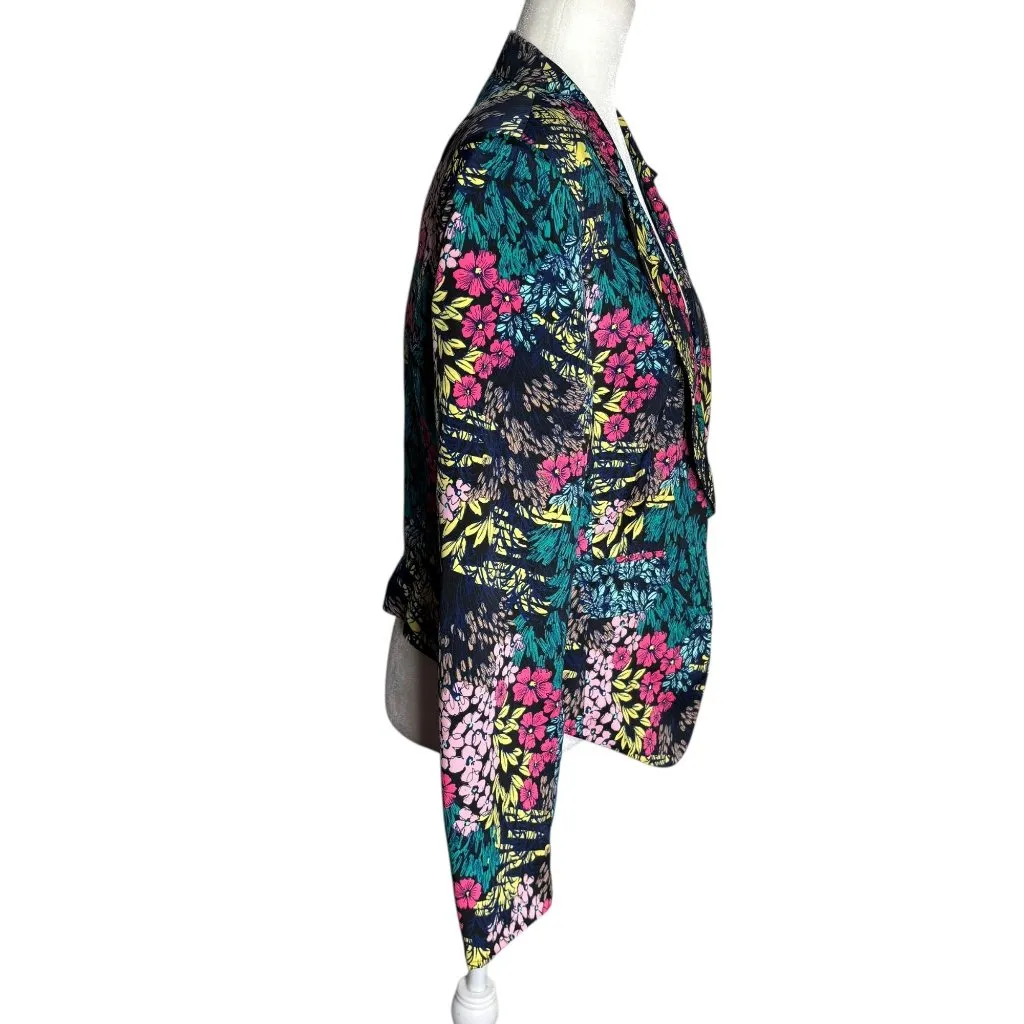 Bisou Bisou  Floral Blazer Jacket Large Black Hook Eye Closure Shoulder Pads - Image 5