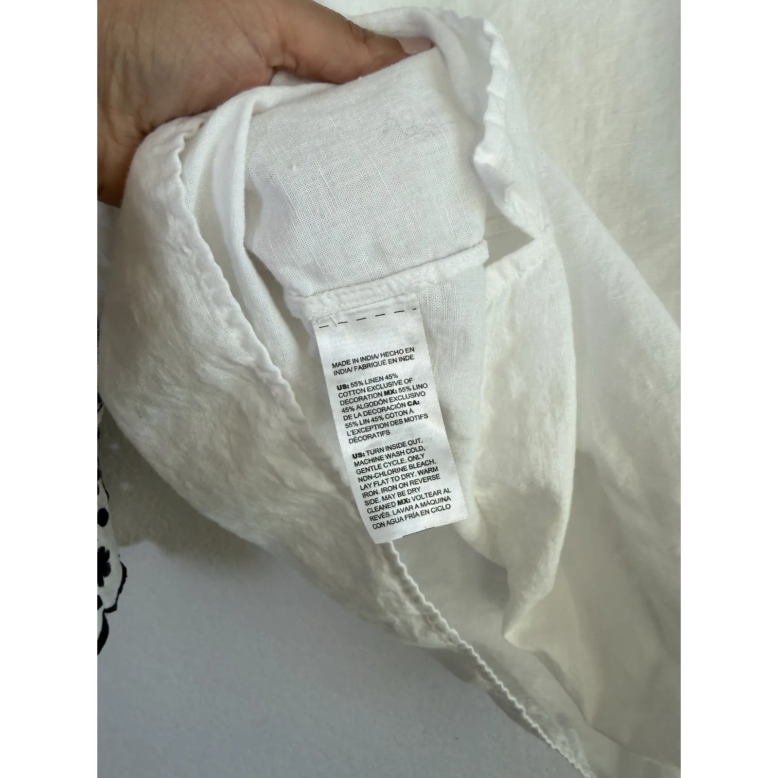 Chico's Linen Blend Cutwork 3/4 Sleeve Embroidered White Top Women's Sz 3 16/18 - Image 9