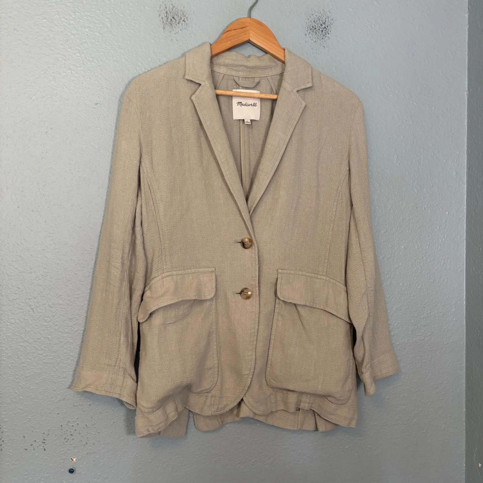 Madewell Women's Breezewoven Larsen Blazer Ashen Sage Size Small Linen Office‎ - Image 3