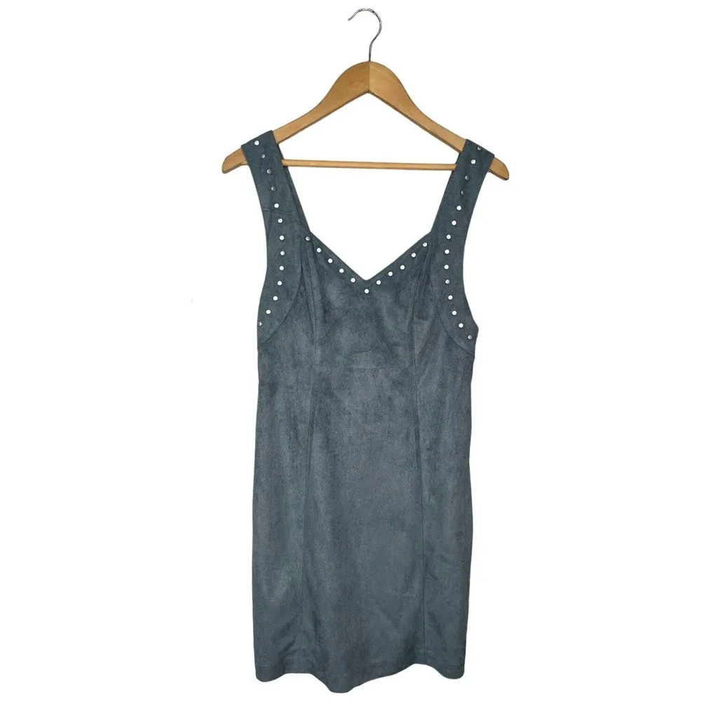New Some Days Lovin Faux Suede Sleeveless Sweetheart Studded Dress Blue Small - Image 2