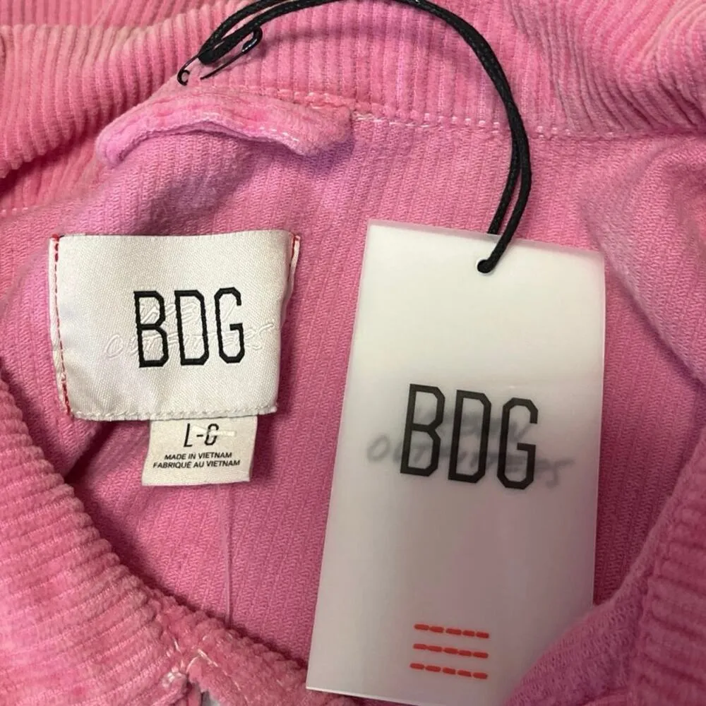 NEW Urban Outfitters BDG Pink Corduroy Button Up Crop Shirt Shacket Jacket Top L - Image 3