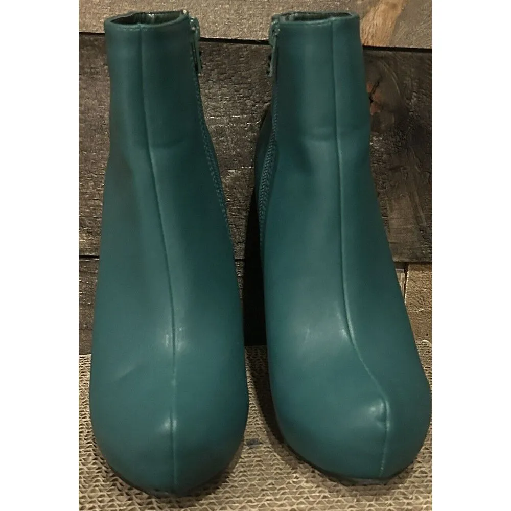 Allegra K Green Faux Suede Round‎ Toe Jeweled Heel Ankle Boots SOLD - Image 4