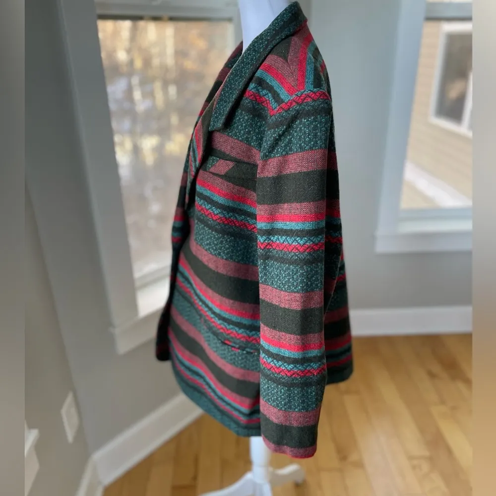 Vintage Green Red Laurence Bruce Aztec Graphic Print Blazer Jacket Sz 24W - Image 2