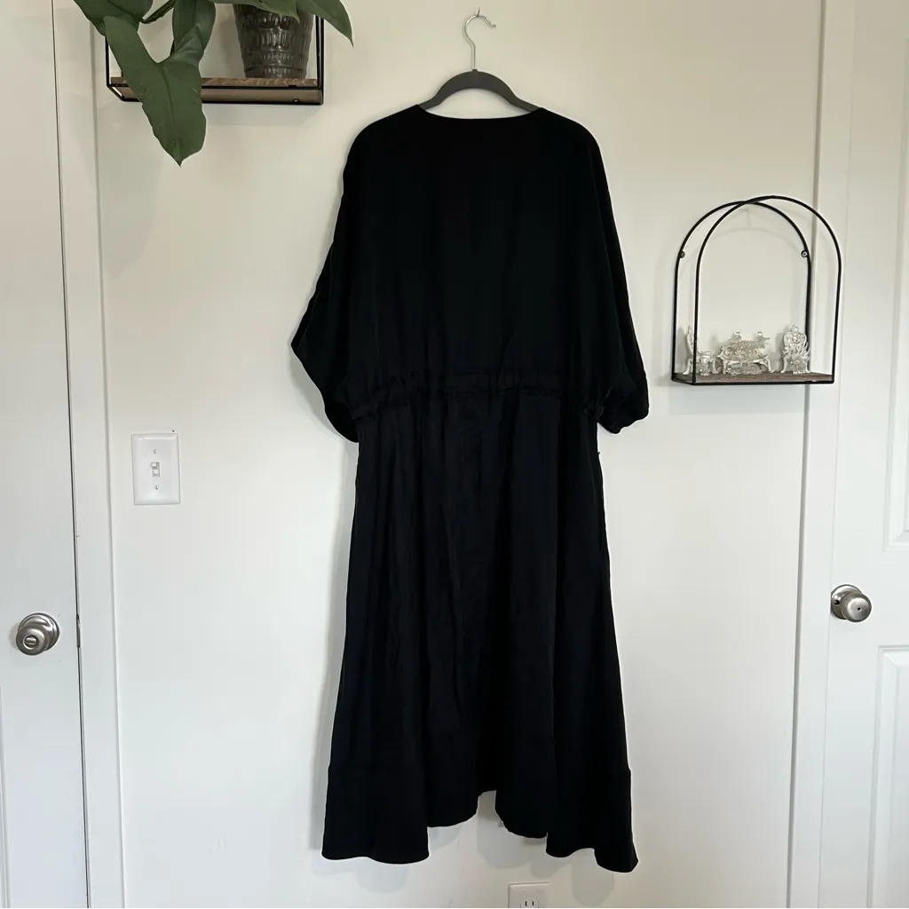 Natori Black V Neck Cinched Waist Midi Dress Size XL - Image 2