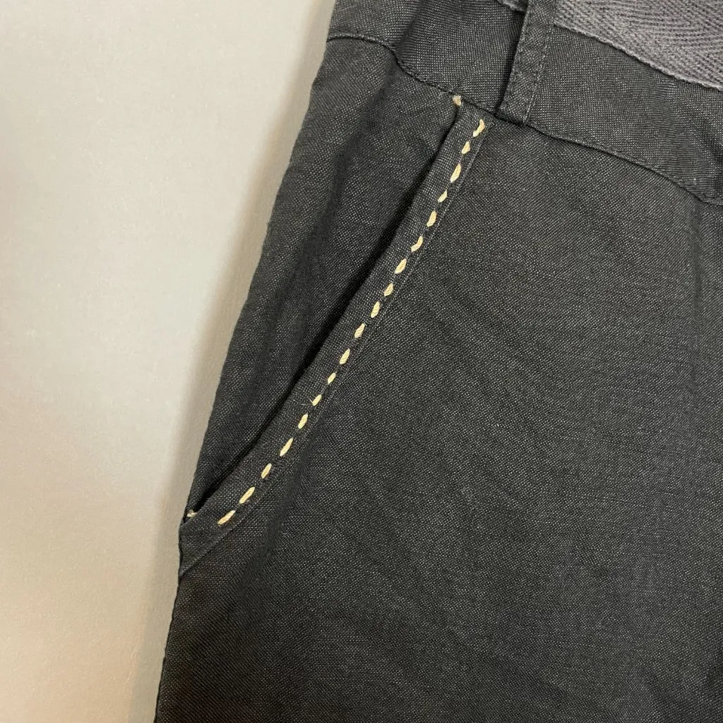 Black Pants Linen‎ Cotton Buckle Waist Size 2 Low Rise Cropped Skater Casual - Image 9