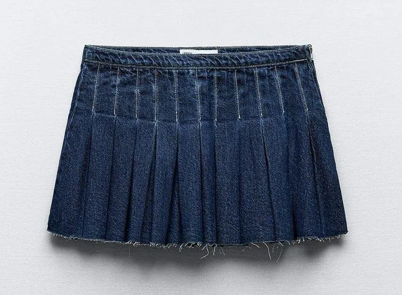 Pleated Denim Mini Skirt - Image 5