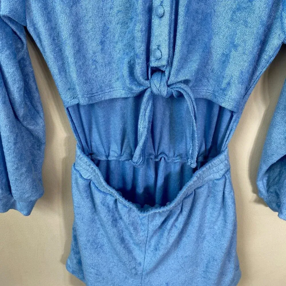 Princess Polly Long Sleeve Collared Terrycloth Romper Women's 2 Blue Beach Swim - Image 10