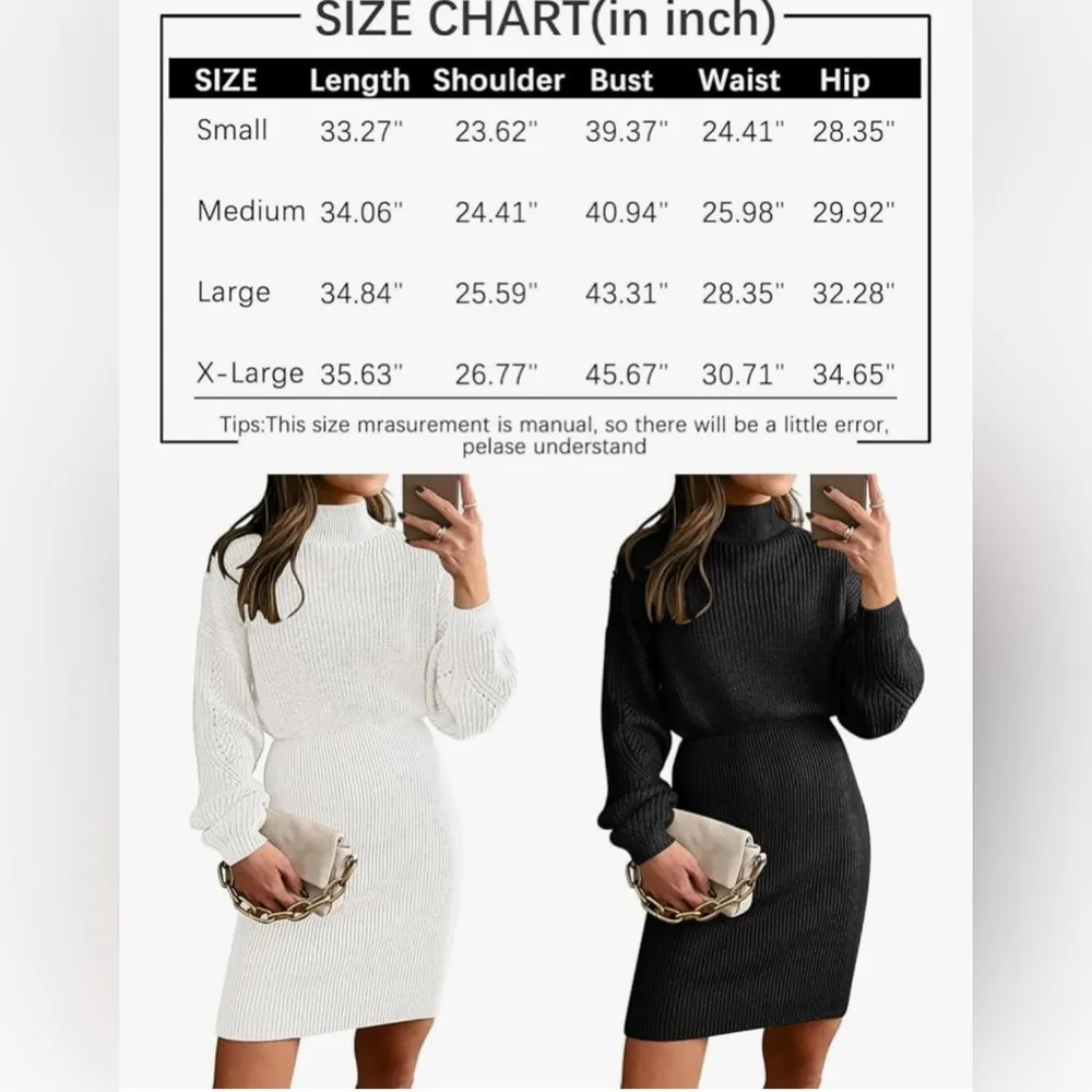 NEW Mock Neck Trendy Lantern Sleeve Ribbed Knit Bodycon Pullover Sweater Dress S Green - Image 4