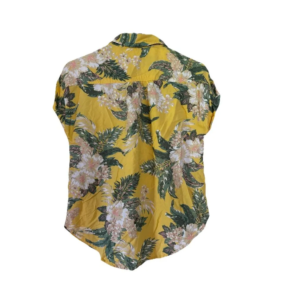 Japna Women's XS Button Up Short Sleeve Floral Beach Hawaiian Vacation Shirt Top - Image 3
