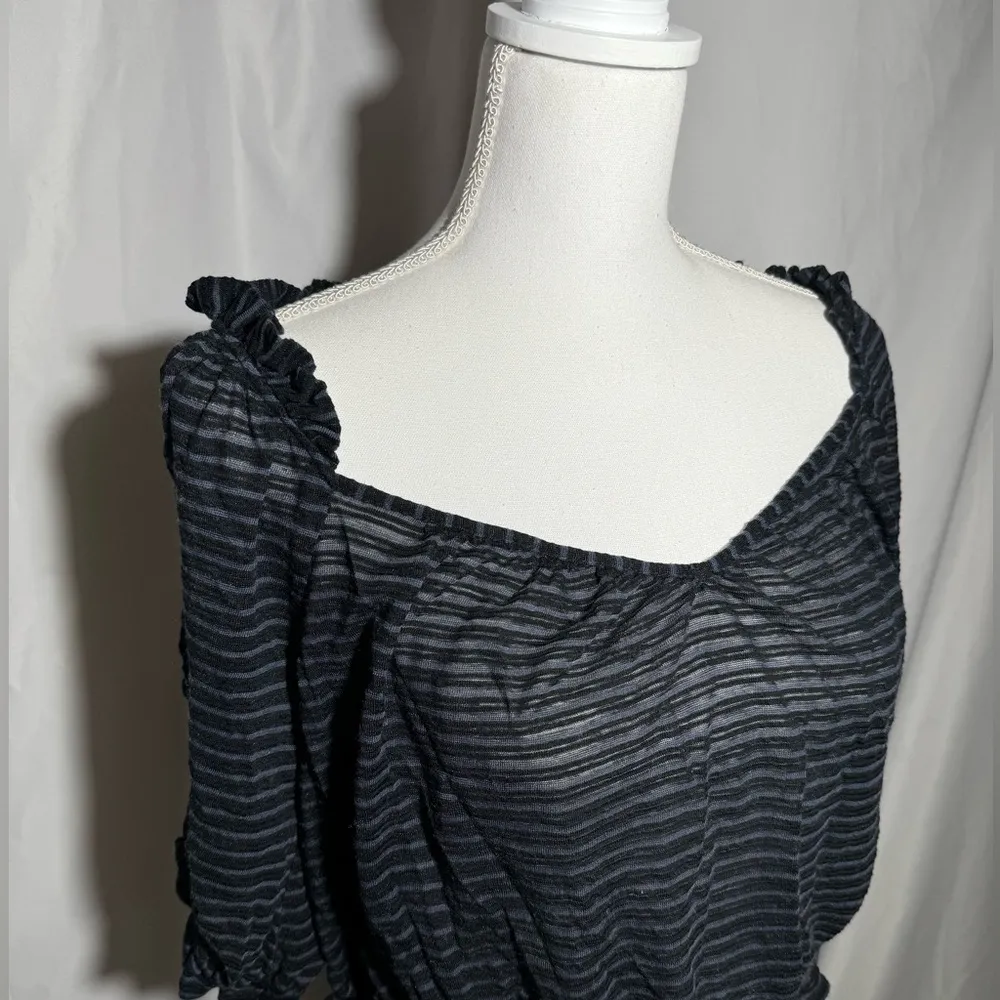 Free People Dorothy Striped Peasant Top Black Blue Drawstring Womens Medium - Image 13