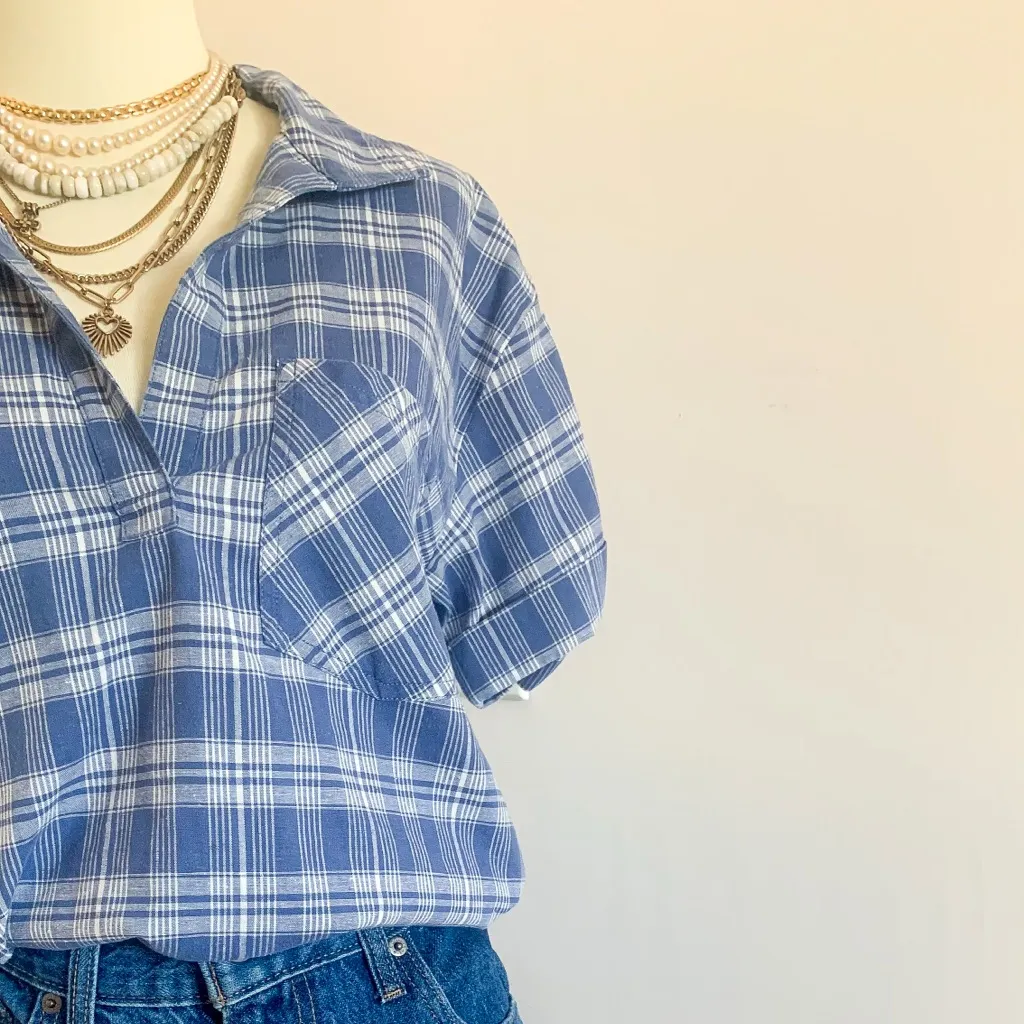 Eddie Bauer Blue Plaid Blouse - Image 6