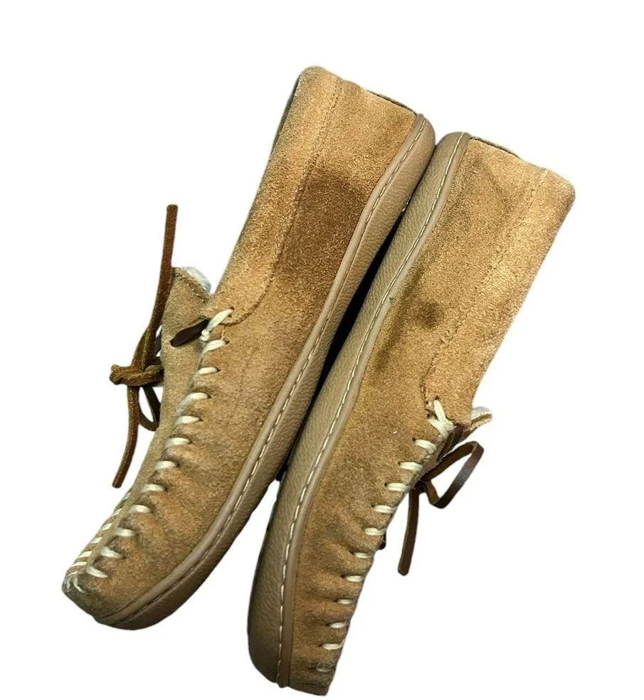 Minnetonka leather faux fur moccasin house slipper comfort size 7 women’s shoe - Image 5