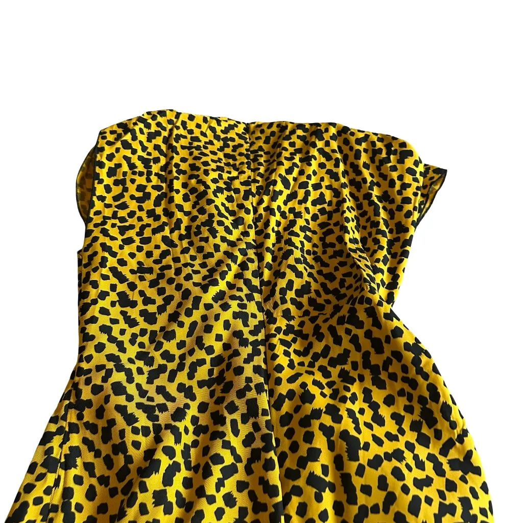 Bimba Y Lola Yellow Black Print Shift Dress Asymmetrical Unique Bold Size XS - Image 6
