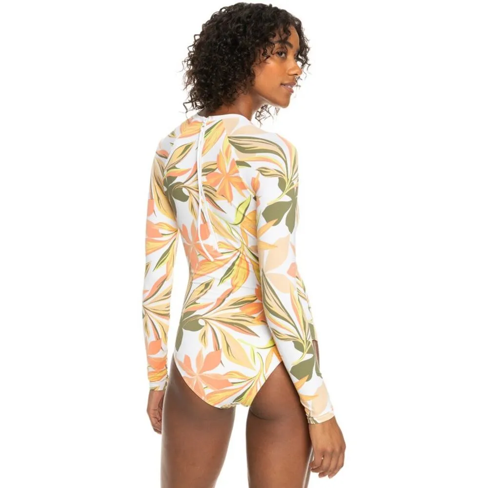 Roxy Long Sleeve UV Tropical Floral Print Bodysuit One Piece Swim Surf Rashguard - Image 4