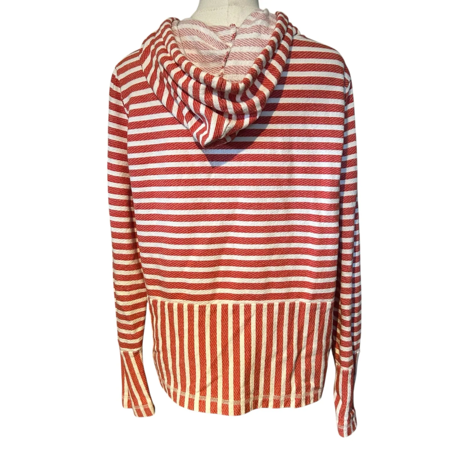 J. Crew Hoodie Pockets Red White Stripe Long Sleeve Front Pockets Relaxed SZ Lg - Image 5