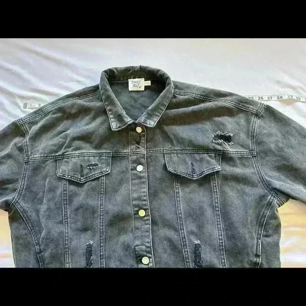 Princess Poly Black Denim Jacket Large/xl Trucker Jean Jacket Oversized Size M - Image 7