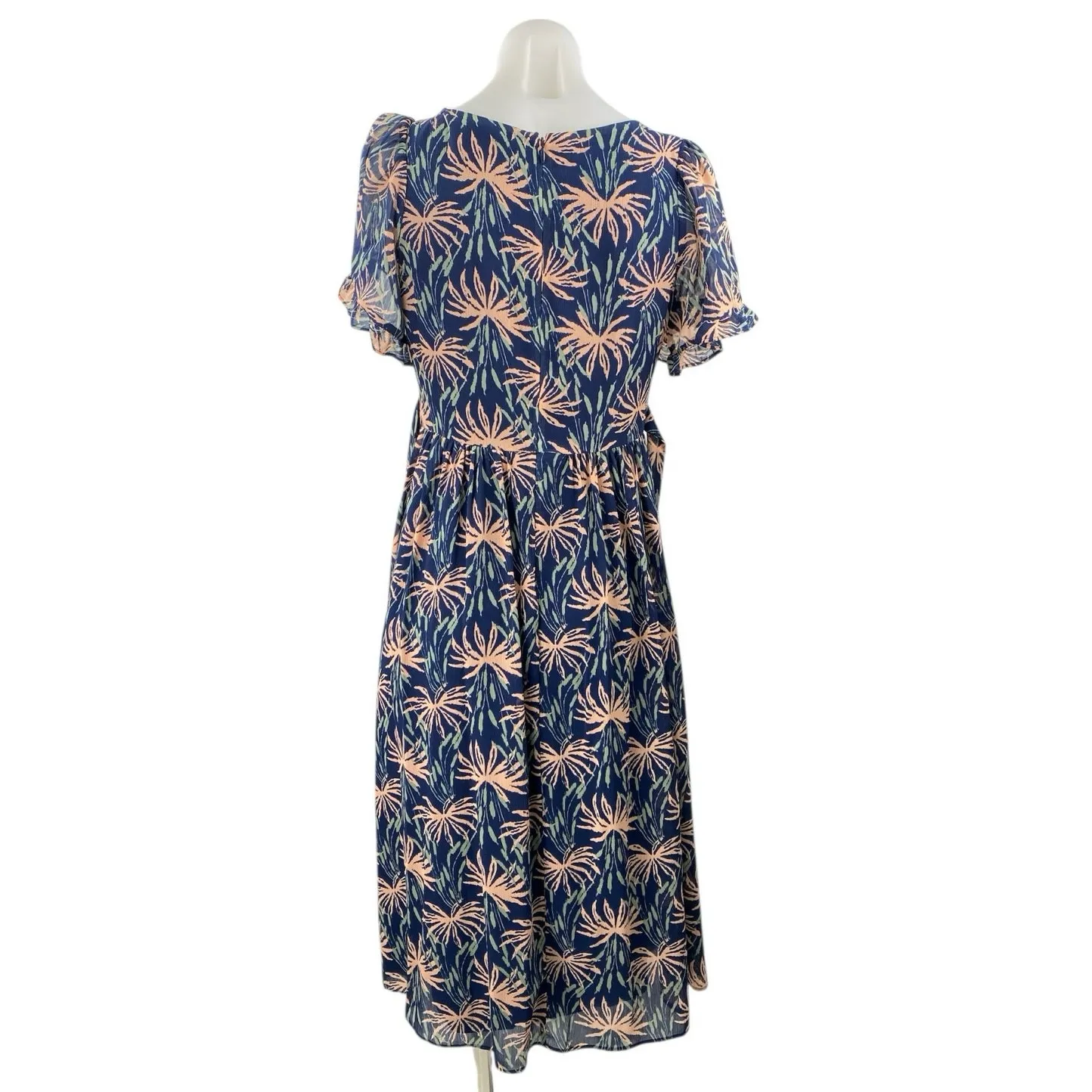Madewell Multicolor Floral Ruffle Puff Sleeve Square Neck Midi A-Line Dress XS - Image 3