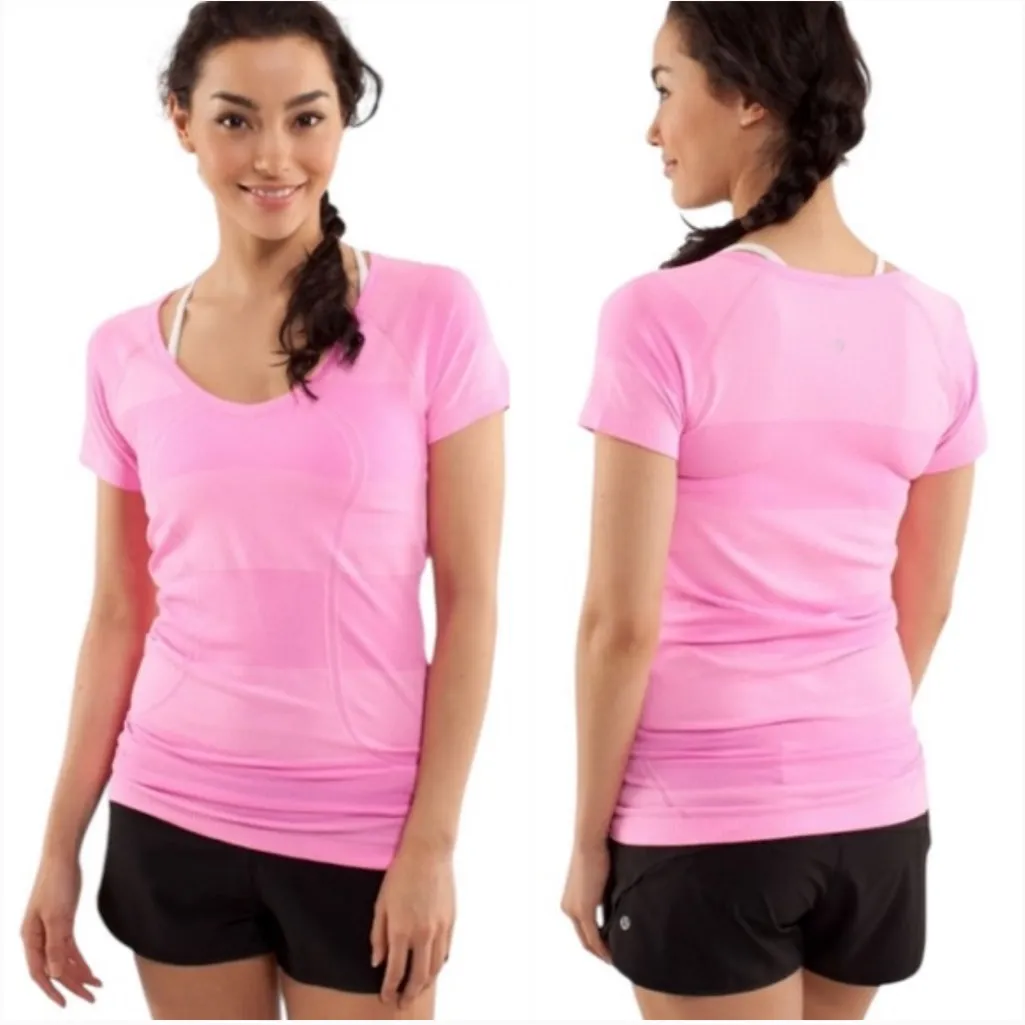 LULULEMON Swiftly Tech V Neck Raspberry Glo Light Stripe Short Sleeve Tee Size 8 - Image 2