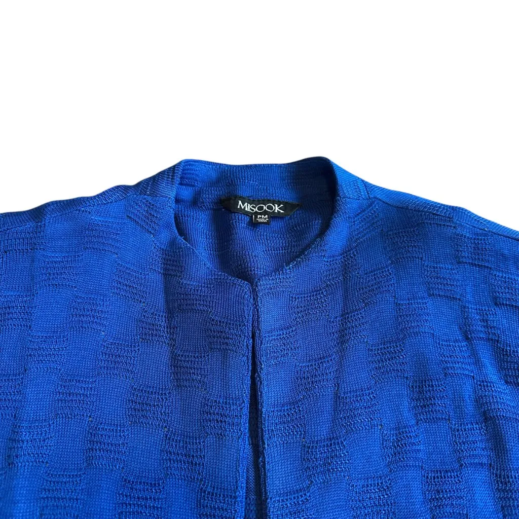 Misook Blue Textured Open-Front Cardigan Sweater Jacket Stretch Petite Medium - Image 2