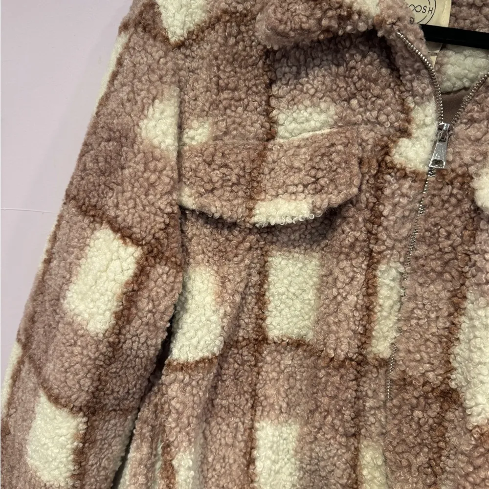Pink fuzzy plaid boutique zip up jacket - Image 2