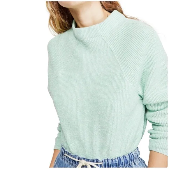 FREE PEOPLE Too Good Pullover in‎ Mint Green Mockneck - Image 2