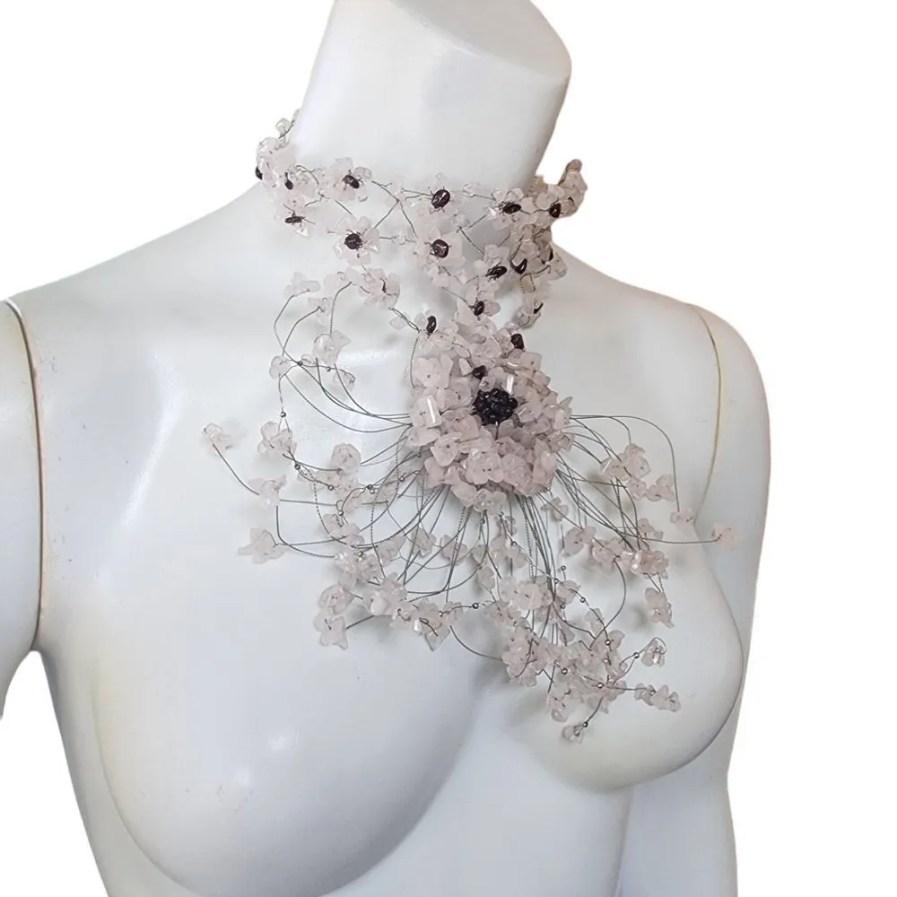 Handmade Silver Tone Wire Rose Quartz & Garnet Chip Sterling Silver Hook Choker Red - Image 2