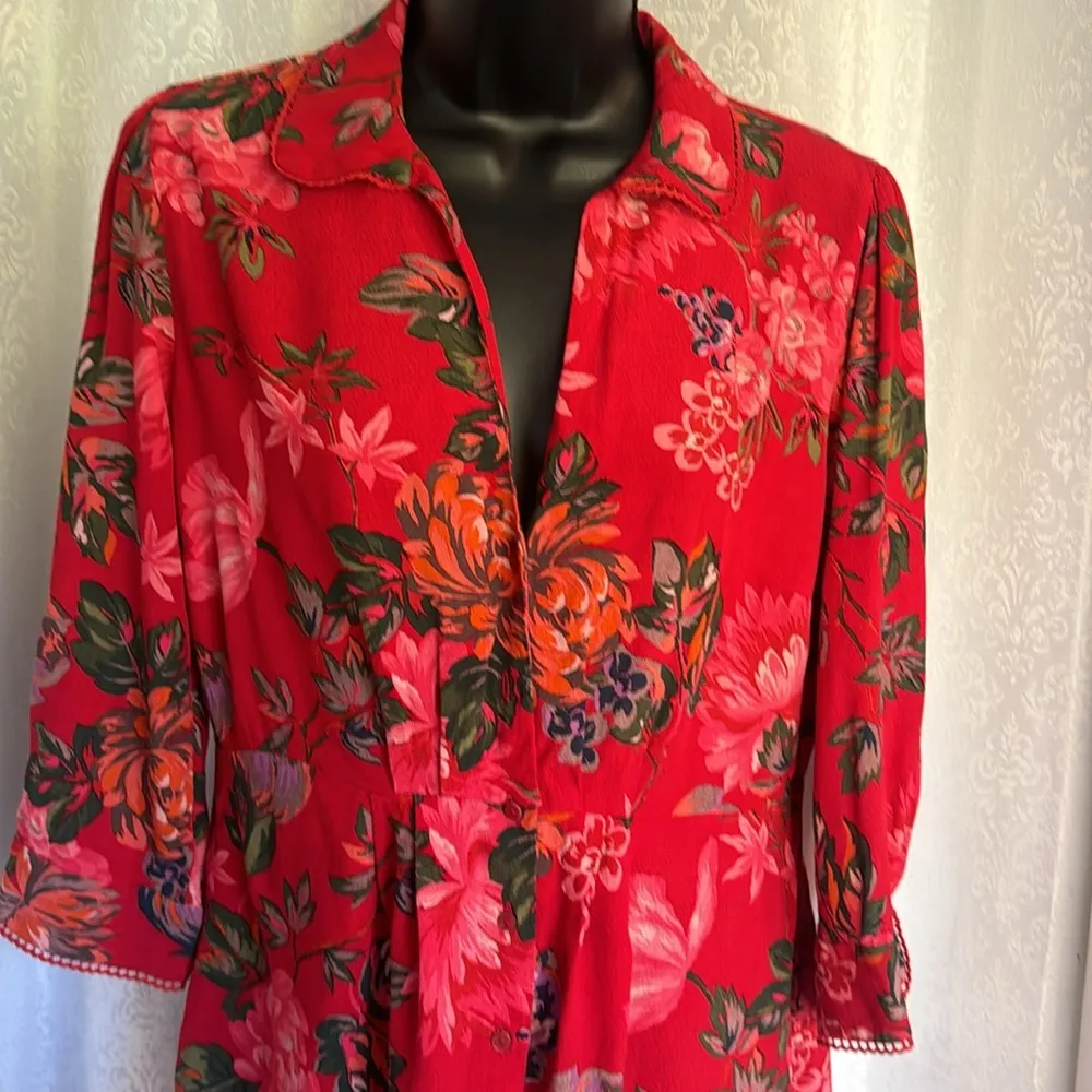 ZARA  RED FLORAL MINI DRESS SZ:M - Image 6
