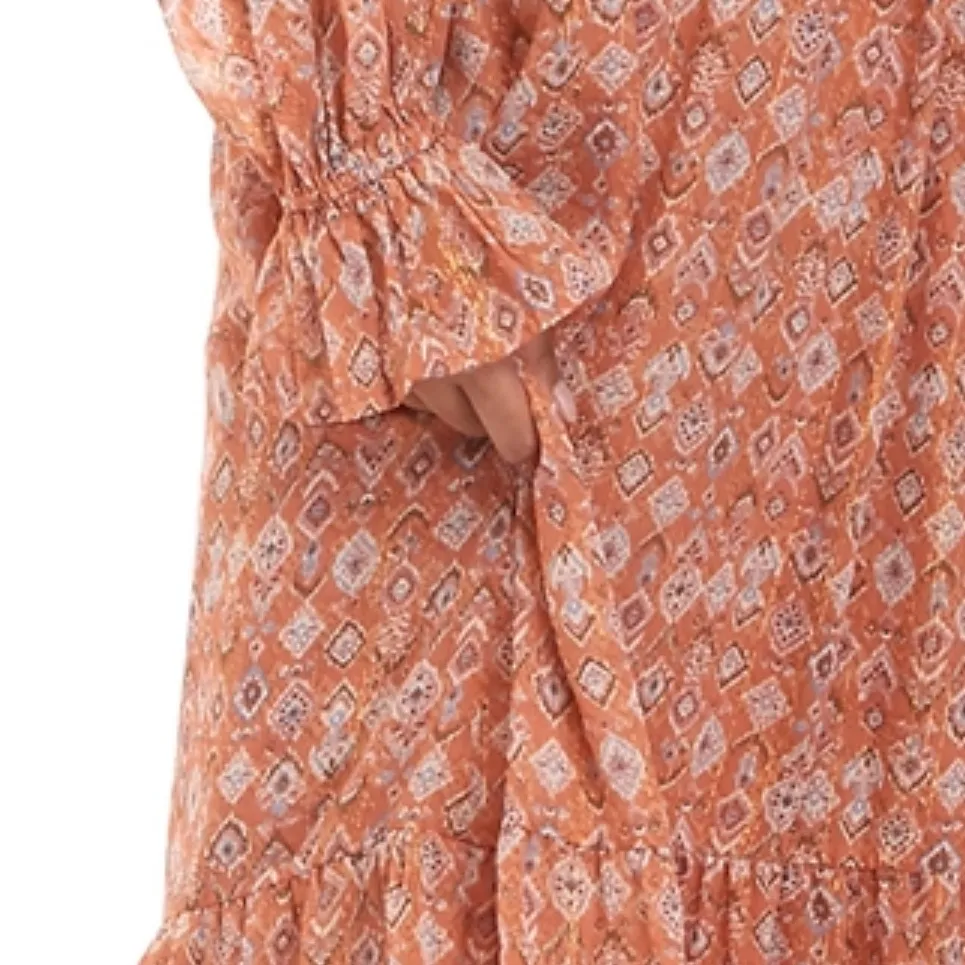 Anthropologie‎ Moon River Peasant Ruffle Long Sleeve Tired Maxi Dress Sz XS - Image 4