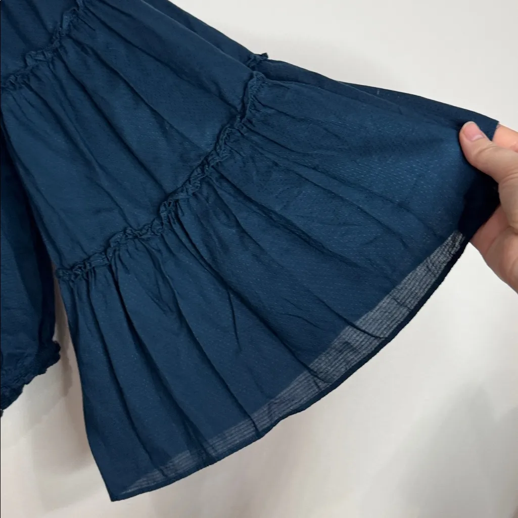 Free People Free Spirit Midnight Blue Textured Ruffled Bell Sleeve Blouse size S - Image 4