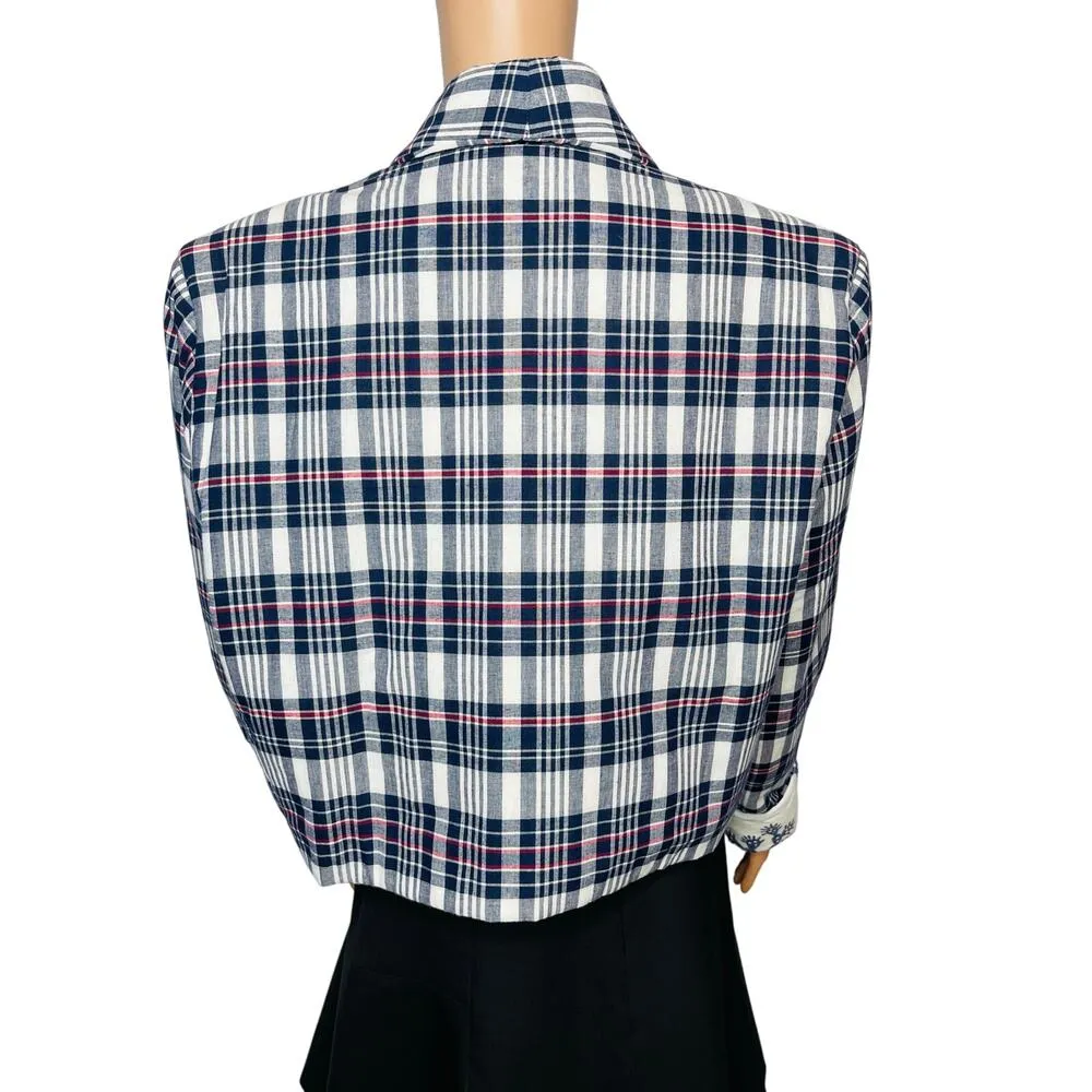 Alix of Bohemia Kefa Plaid Jacket size M NWT Cotton Cropped White/Navy/Red White Size M - Image 8