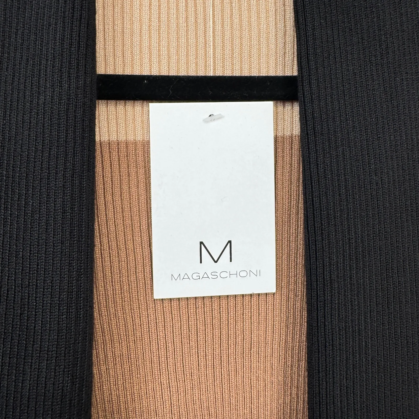 Magaschoni Colorblock Open Front Cardigan Sweater XL Brown Black NEW - Image 5