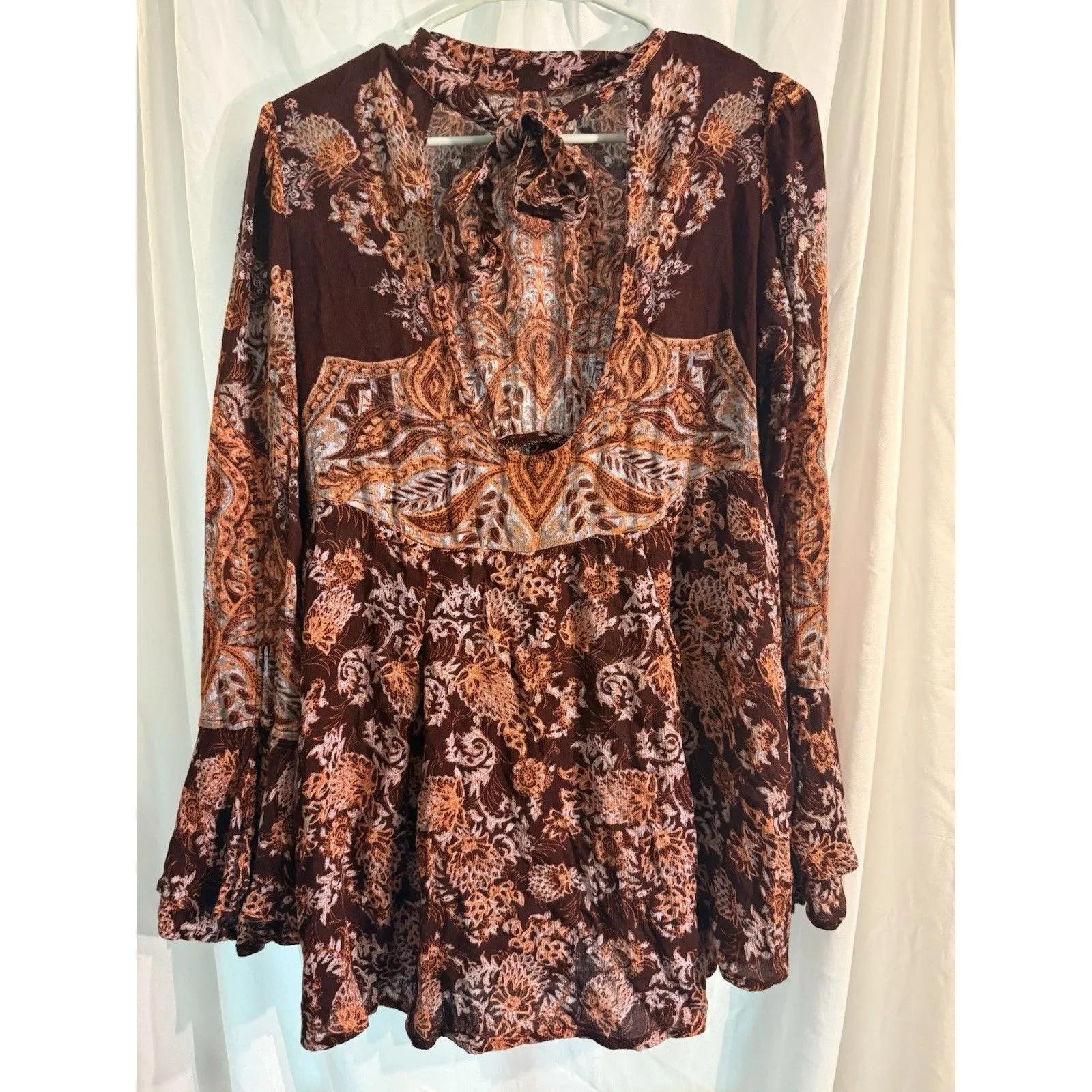 Free People Women’s XS Extra Small Luck Tunic Red Floral Paisley Boho Hippie Top - Image 5