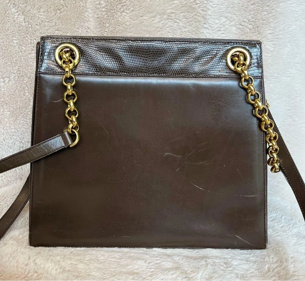 Salvatore Ferragamo Vintage Brown Leather Chain Bag - Image 7