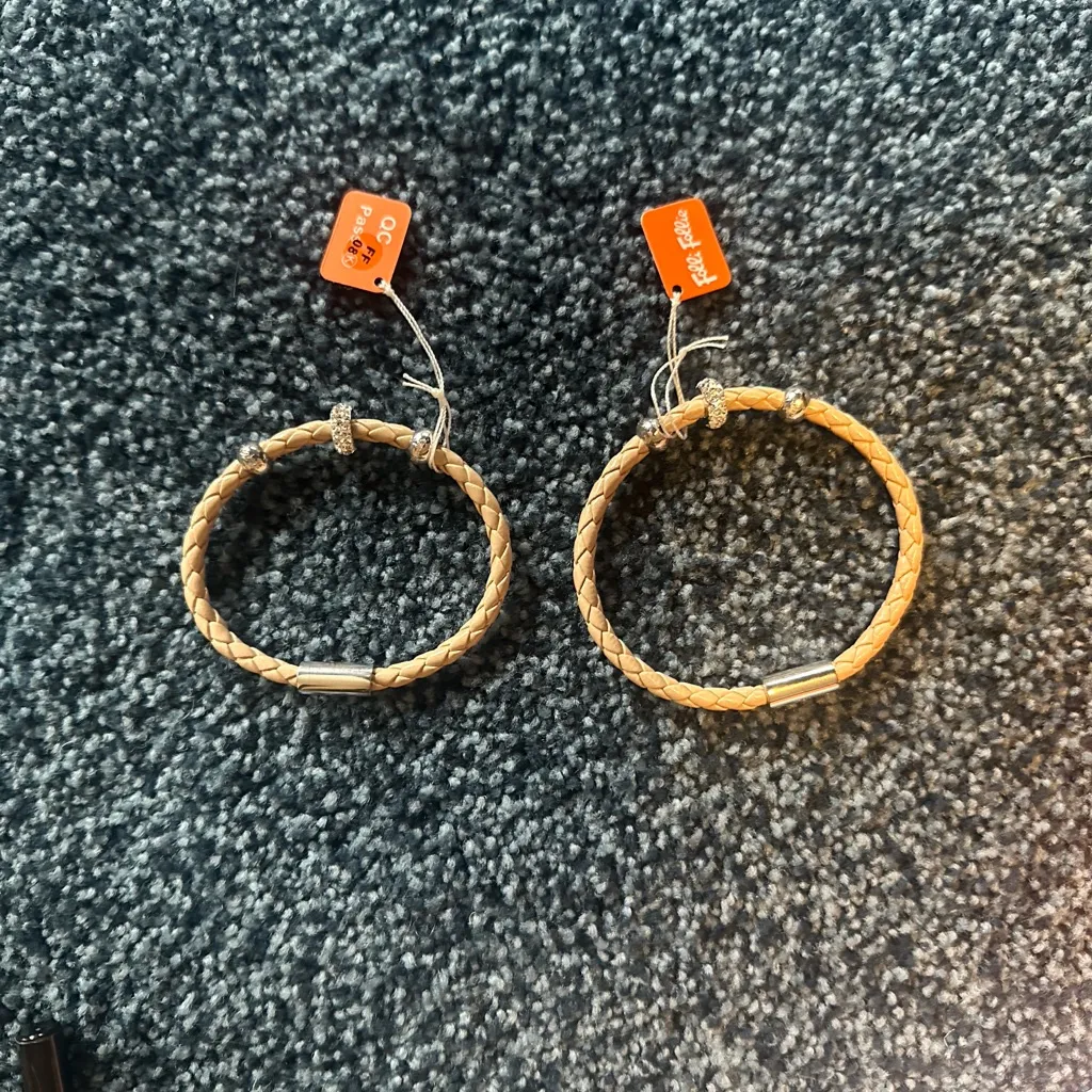 Folli Follie Tan leather braided Bracelet silver bead medium (small separately) - Image 9