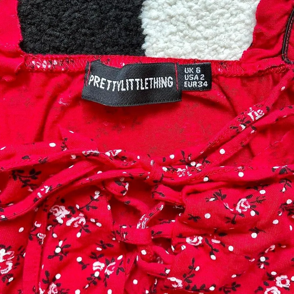 Pretty Little Thing Red Floral Dress 2 - Image 3