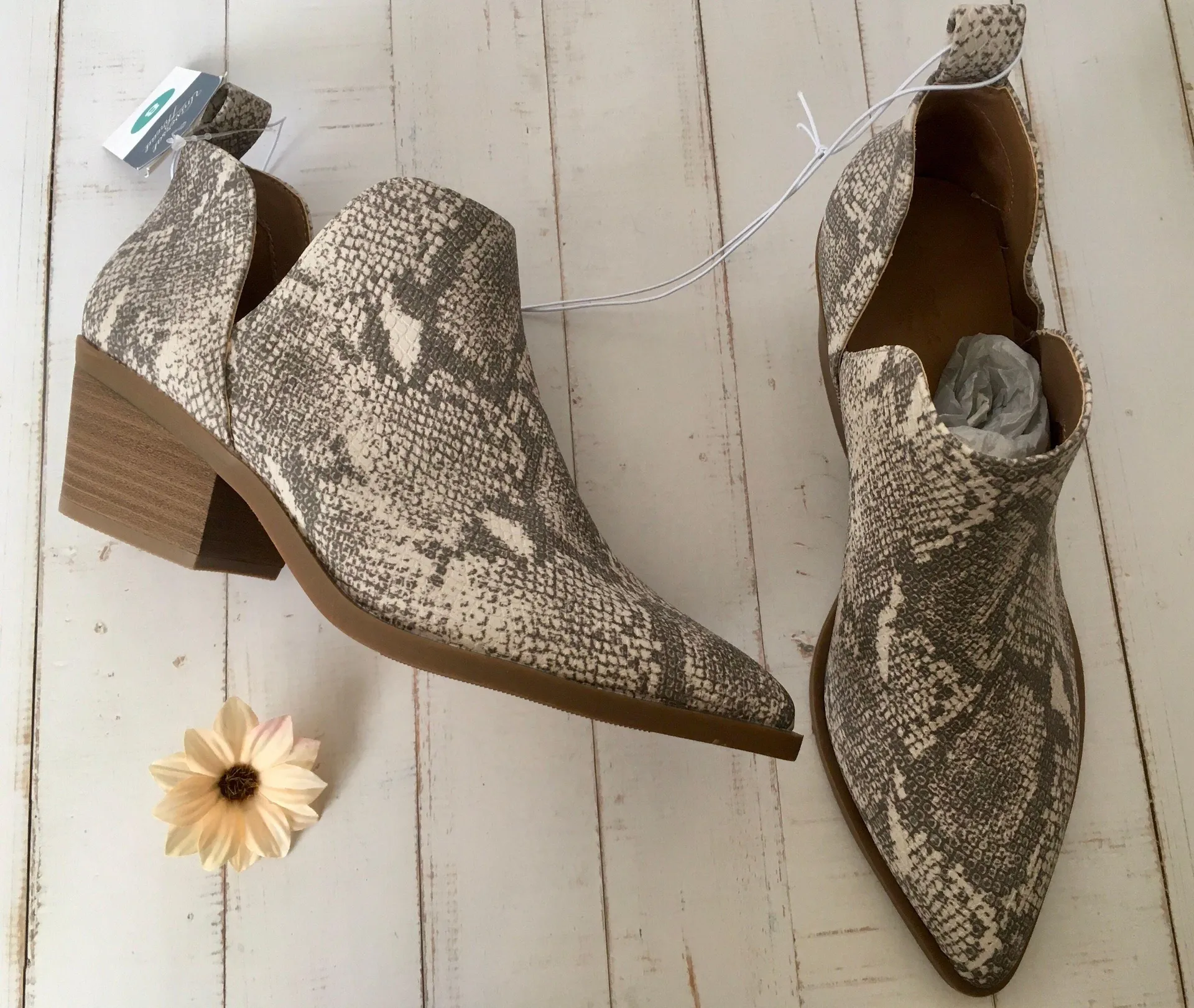 Snake Print Ankle Boots, Size 8 White - Image 3