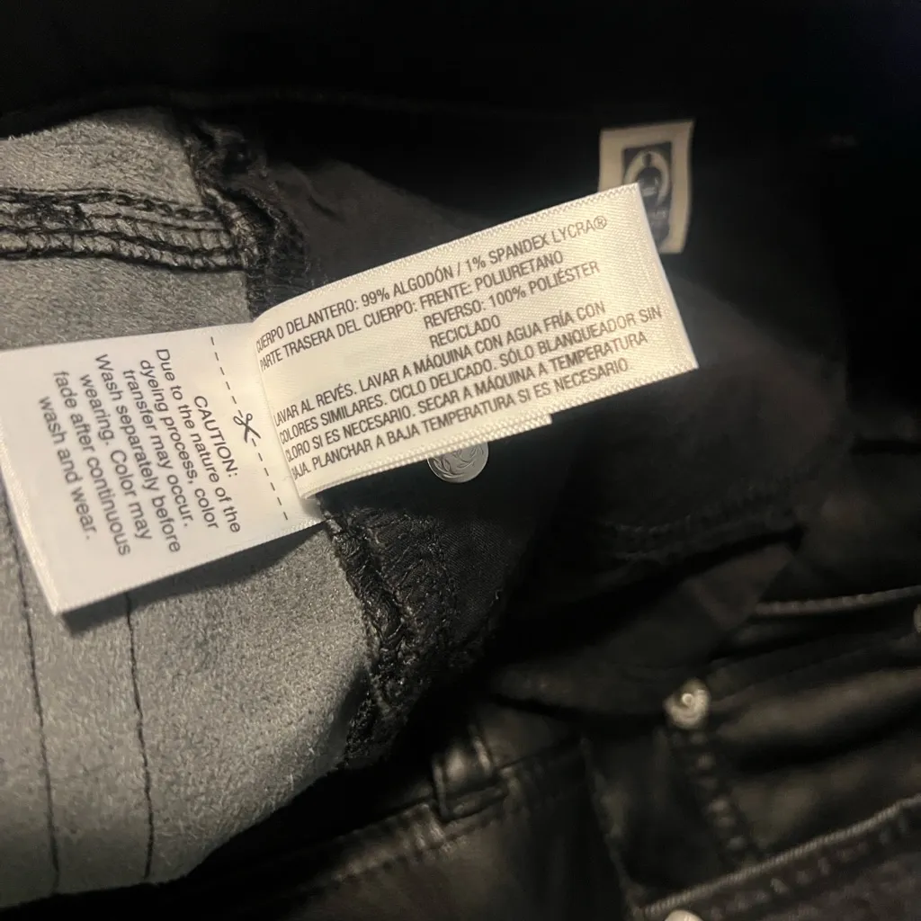 Classic Black Women's Jeans in front / black faux leather in back 10R 30”waist - Image 8