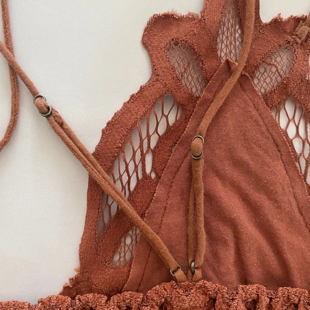 FREE PEOPLE Adella Bralette Women's XS Embroidered Lace Copper Crop Top Coquette - Image 8