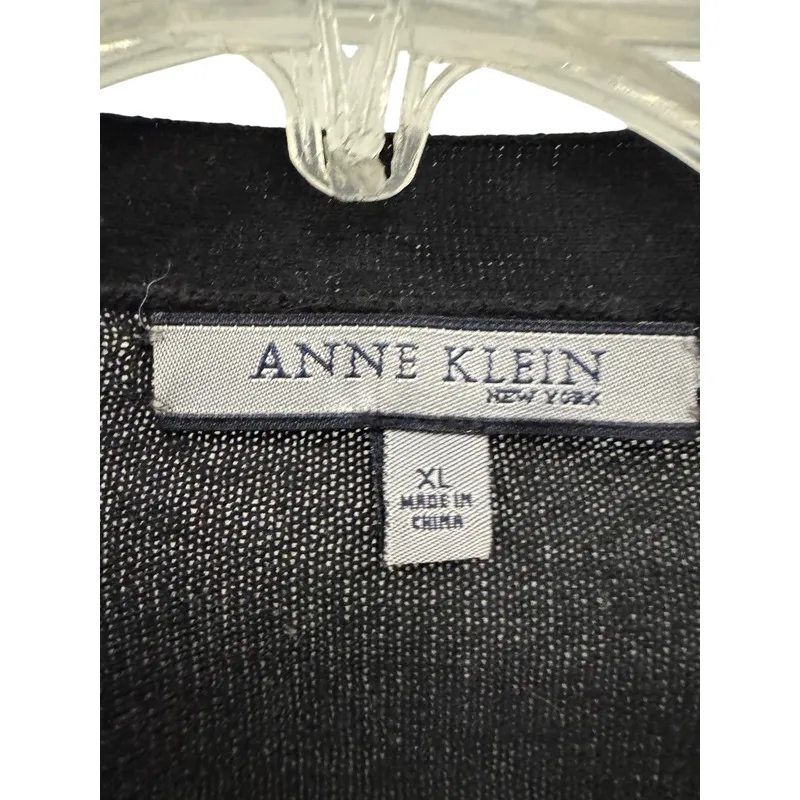 Anne Klein Women's Cardigan Long Sleeve Knit Chevron Pattern Black Red Yellow XL - Image 5