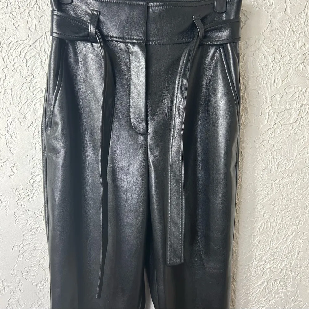 Aritzia | Babaton Black Faux Leather Belted Pants Size 2 - Image 6
