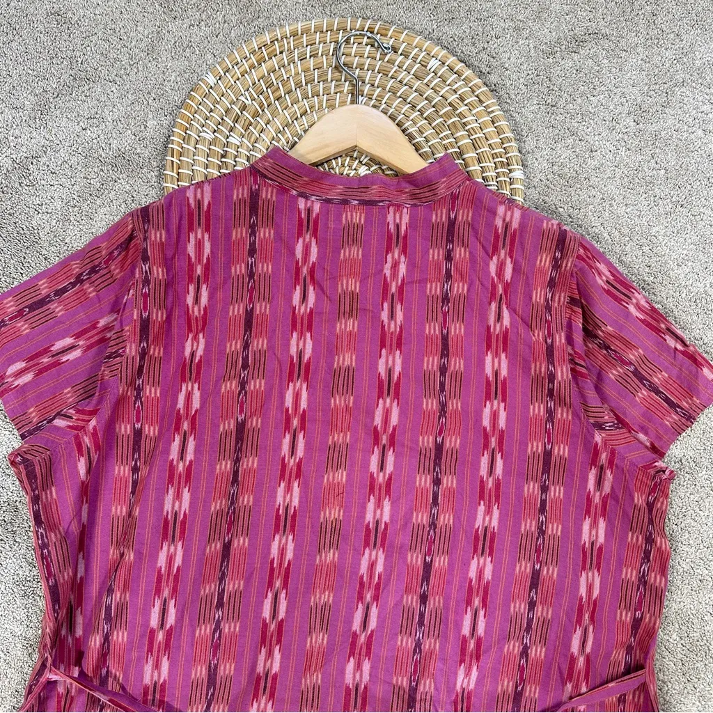 The Territory Ahead Women’s Cotton Tunic Top Tie Back Ikat Batik Print Pink 18W - Image 8