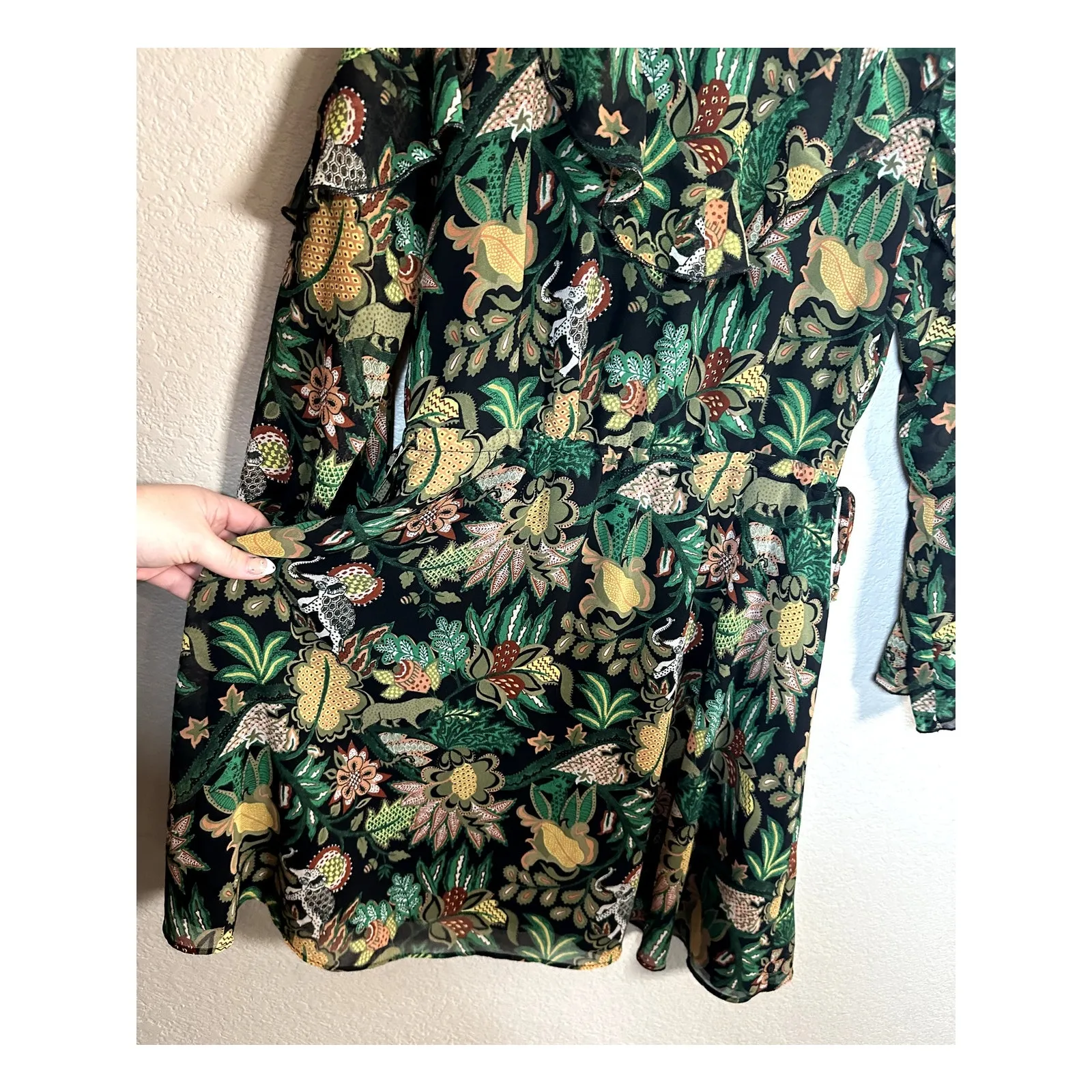 Scotch and Soda Maison Scotch Dress Size Medium Jungle Print Ruffle Fantastique - Image 4