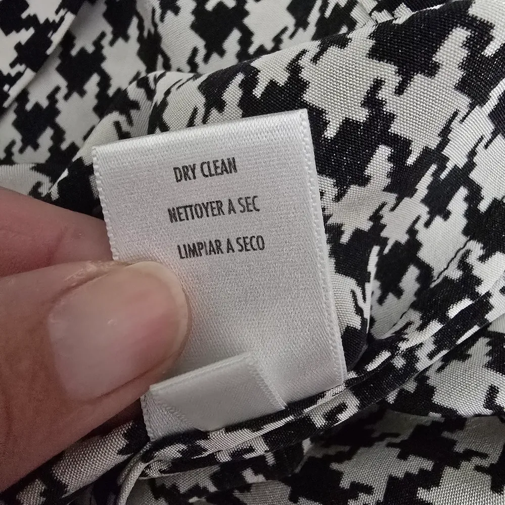 Vintage Casual Corner 90s Black & White Houndstooth Silk Button Down Size 10 - Image 7