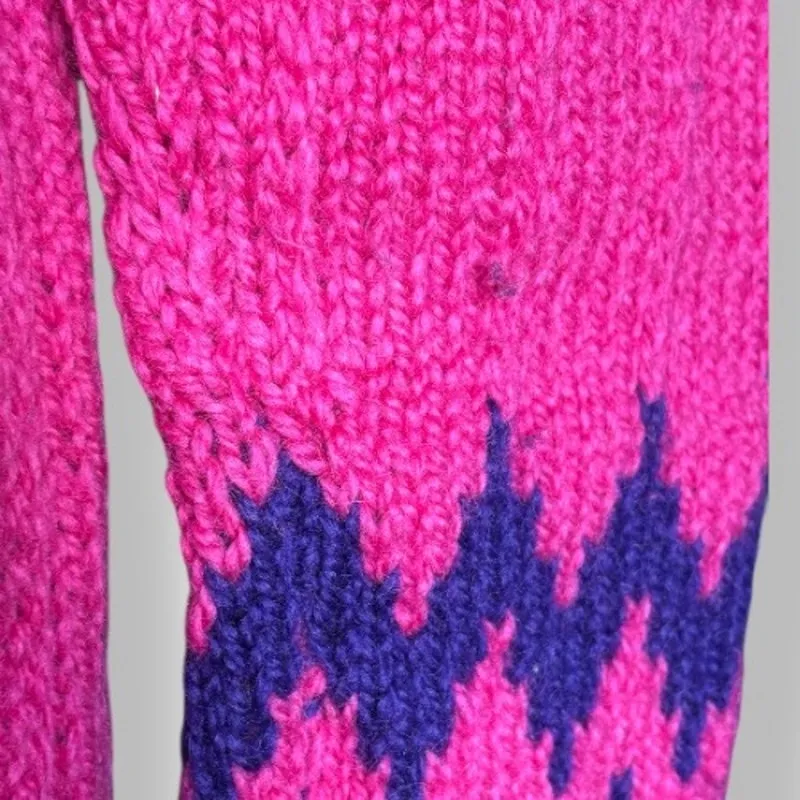 Vintage Handmade Greek Wool Fair Isle Sweater Dress Chunky Knit XL Pink Purple - Image 6