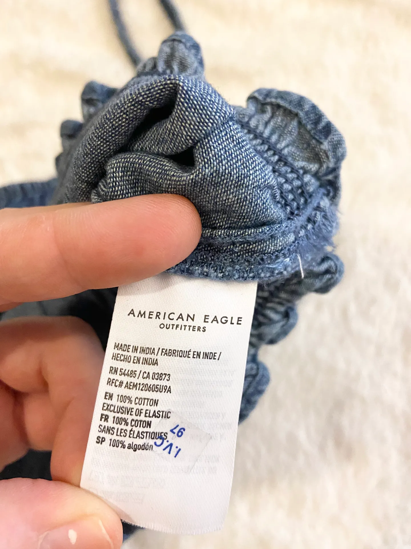 NWOT American eagle blue denim ruffle crop top - Image 8
