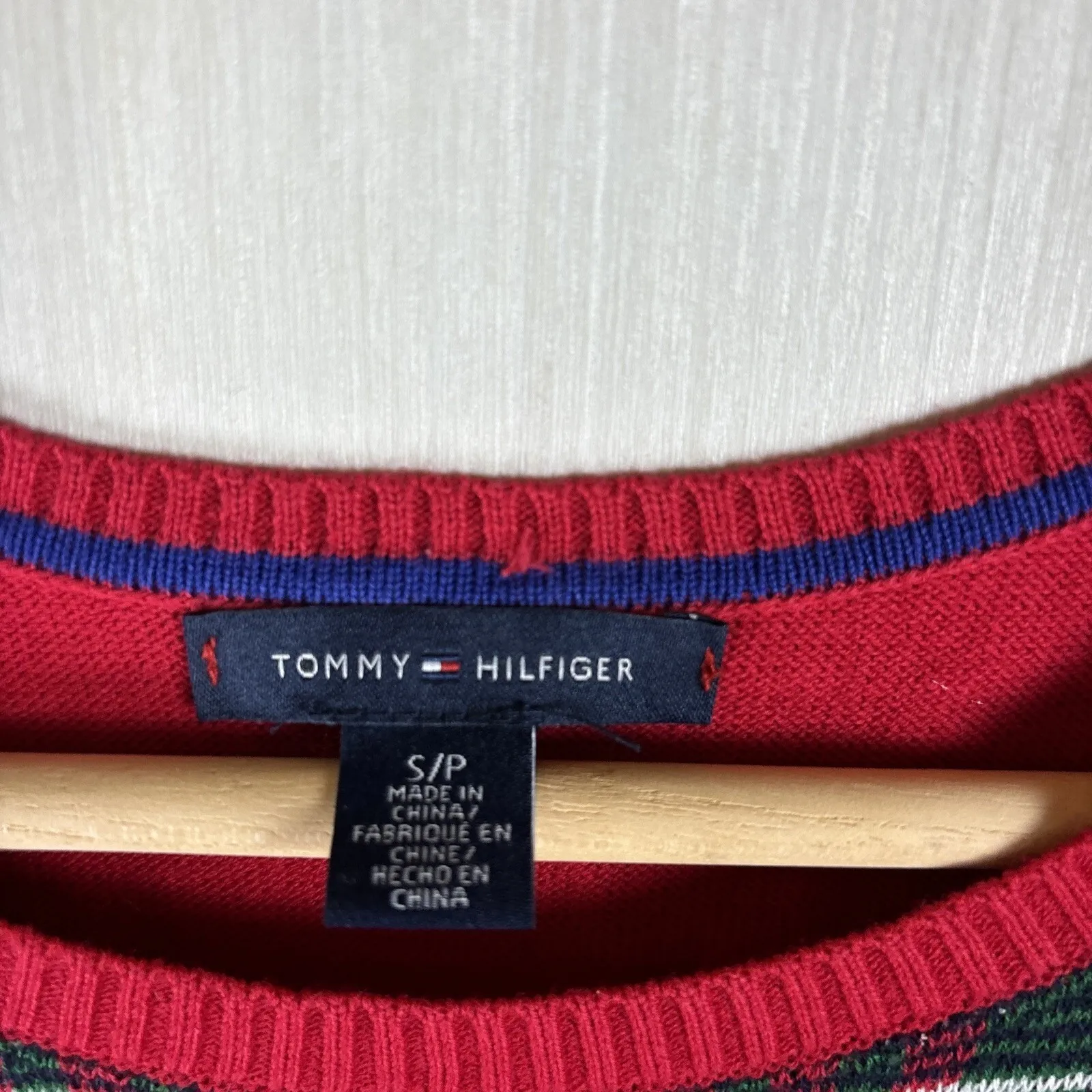 Tommy Hilfiger Womens Sweater Dress Sz S Red Holiday Plaid Short Sleeve Logo - Image 3