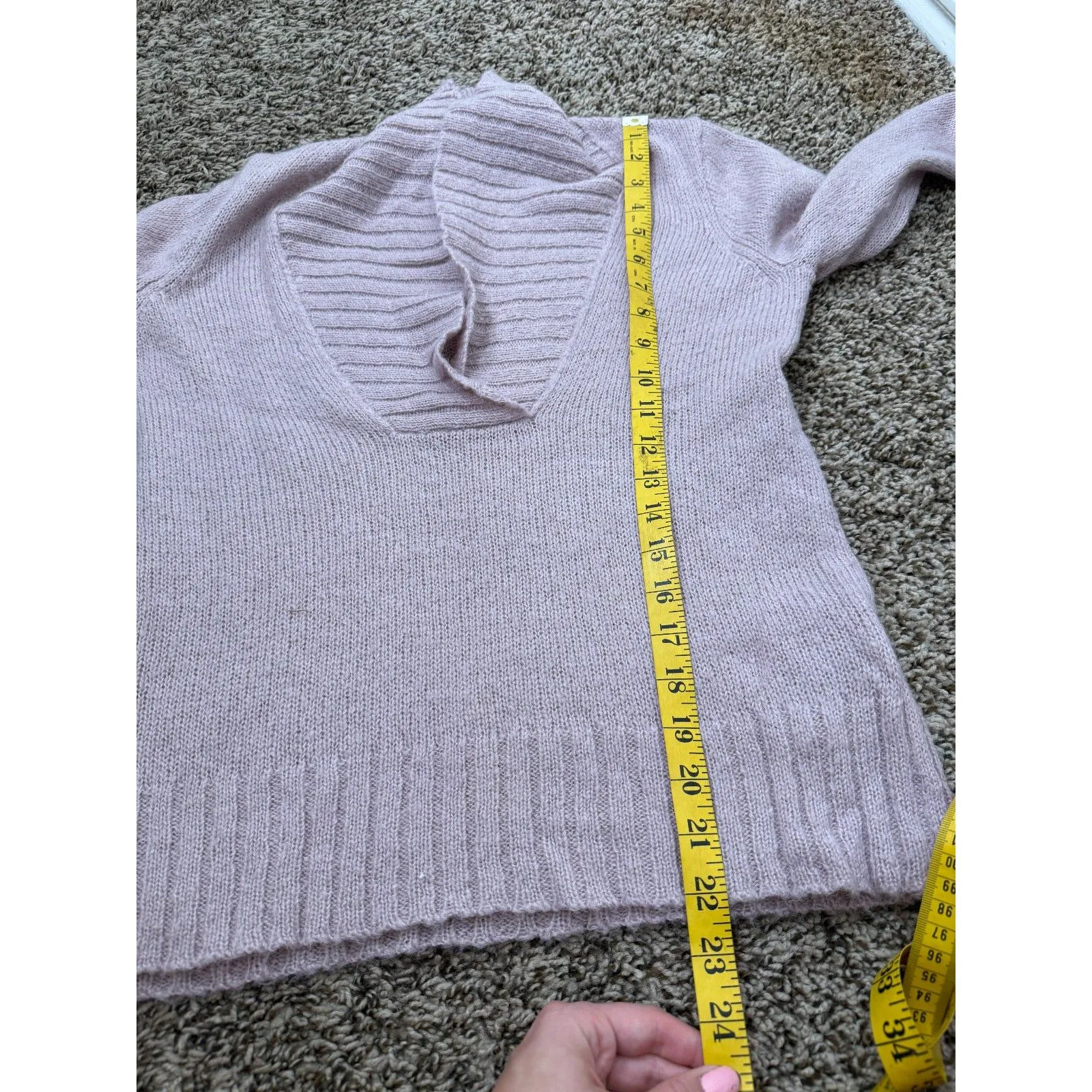 J Crew Pink Wool Mohair Blend V Neck Sweater Womens XS Blush Pink Cozy Warm - Image 8